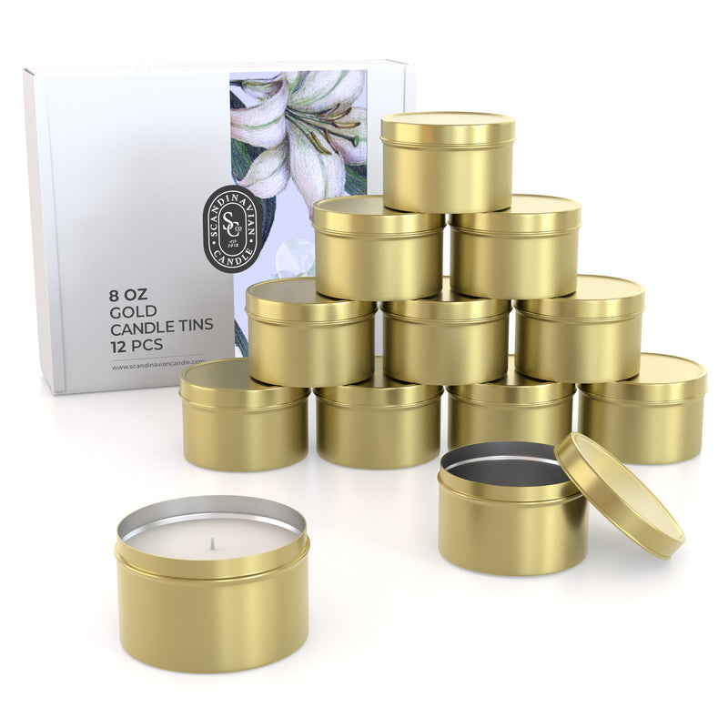 Candle Tins With Lids for Candle Making - 12 PCS 8oz - Gold